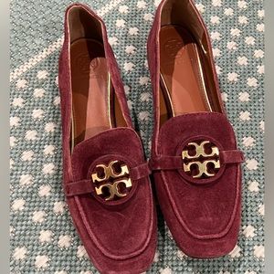 New Tory Burch Metal Miller Burgundy Suede Driver Loafer Size 7